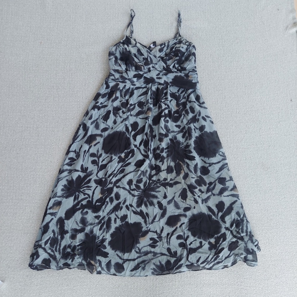 The Limited Dress Womens 0 Grey Black Floral Abstract Midi Spaghetti Strap‎ NWT